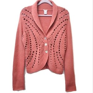 Evelyn Romantic Dusty Rose Open Knit Cardigan Wool Angora Blend Y2K Size M/L